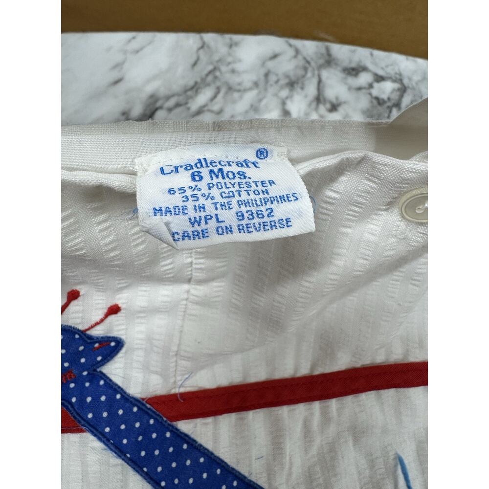 Vintage Seersucker Romper Overalls Baby Boy Size 3-6 mo Giraffe Shortalls - Picture 5 of 6